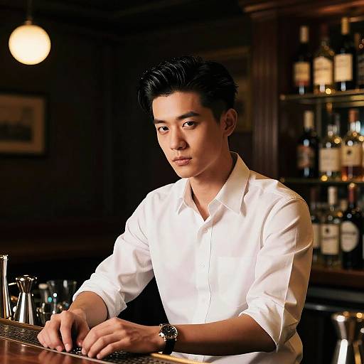 Fashion Editorial Bartender with Comb Over