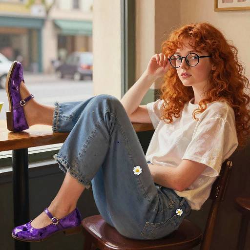 Redhead in Sunlit Café, Painterly Style