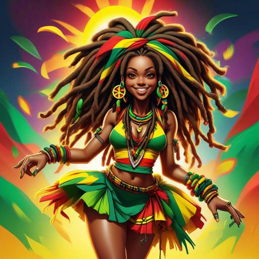 Rasta Woman in Vibrant Island Attire