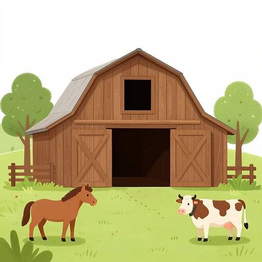 Rustic Barn Clip Art with Farm Animals