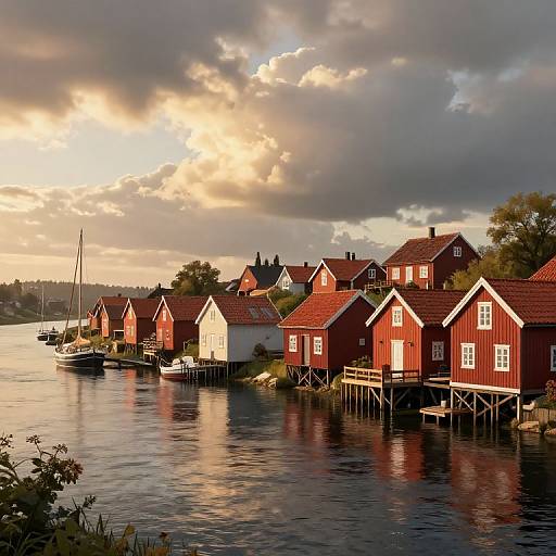 Serene 19th-Century Fishing Village Panorama