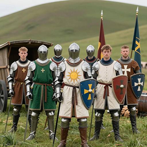 Diverse Medieval Knights on Grassy Hill