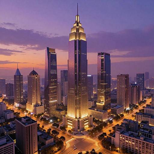 Futuristic City Skyline at Sunset