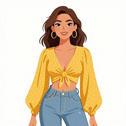 Smiling Woman in Chic Mustard Crop Top