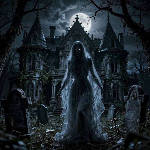 Moonlit Spectral Being in Gothic Graveyard
