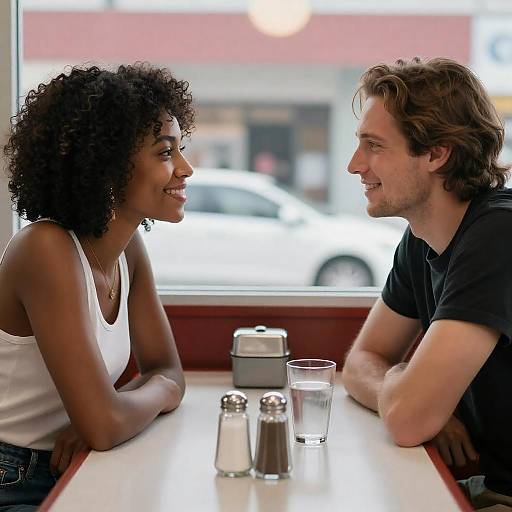 Couple Smiling at Diner Counter