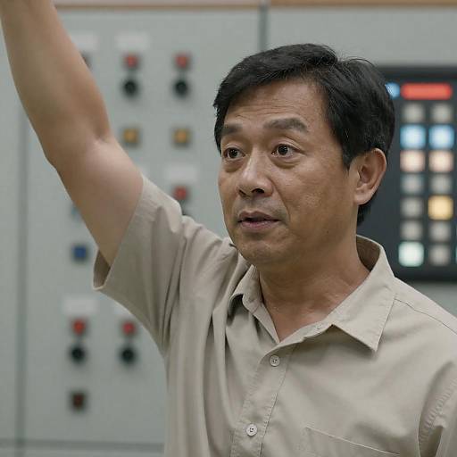 Surprised Man in Control Room Setting
