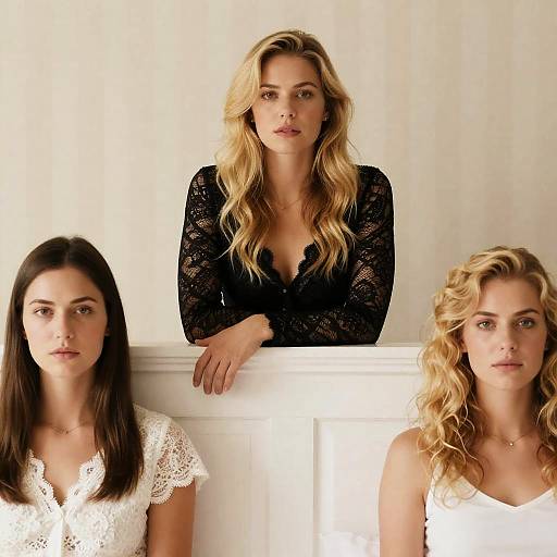 Three Women Posing in Cozy Bedroom