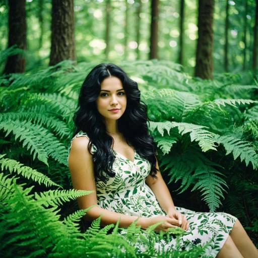 Woman in White Dress Sitting Among Ferns