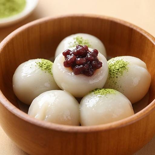 Photograph of six white, shiny, boiled eggs in a wooden bowl, sprinkled with green herbs and topped with crushed red berries.