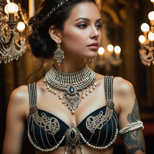 Elegant Woman in Ornate Jewelry and Black Dress