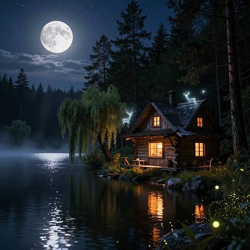 Mythical Nightscape in Pine Forest