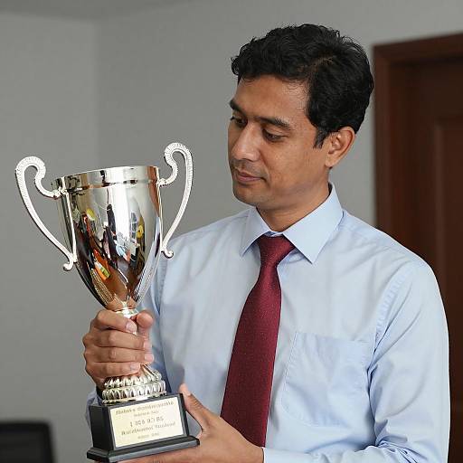 Man Holding Silver Trophy