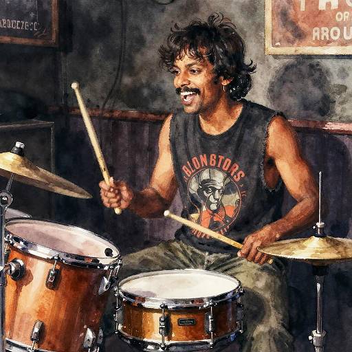 Expressive Watercolor Rock Drummer