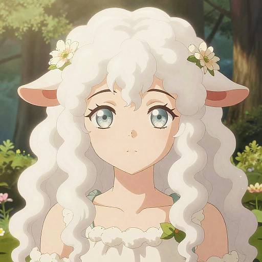 Dreamy Sheep Girl Anime Portrait