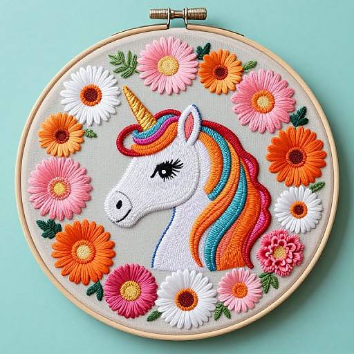 Whimsical Unicorn Ribbon Embroidery Hoop