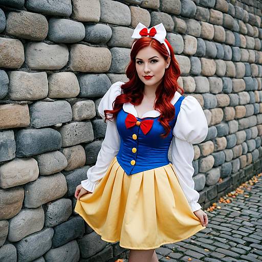 Young Woman in Snow White Costume Outdoors