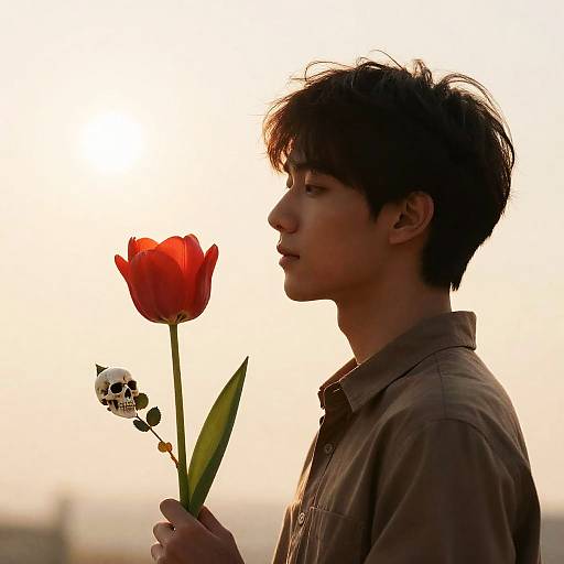 Sunburst Skull with Scarlet Tulip Profile