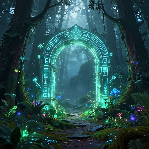 Mystical Forest Portal with Runes