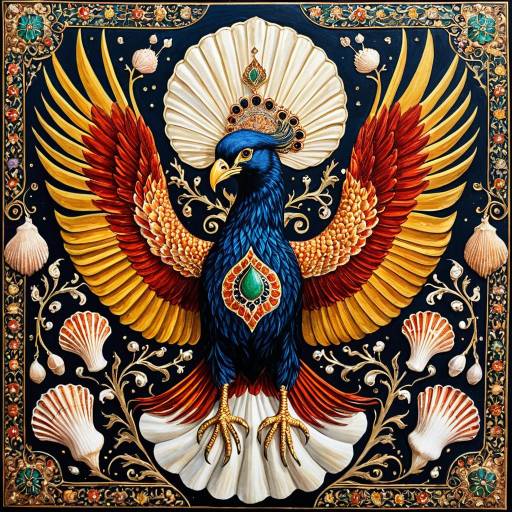 Vibrant Phoenix in Qajar Mixed Media