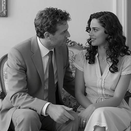 Black and White Couple Sitting on Ornate Chair