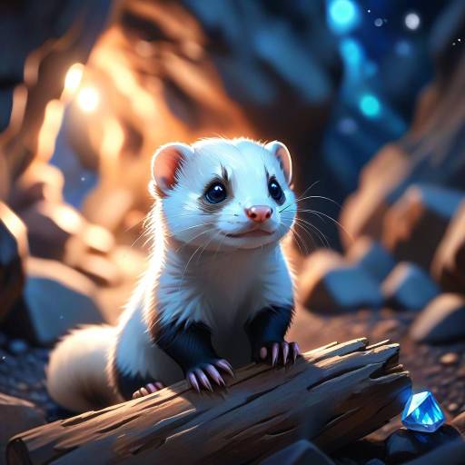 Ferret with Blue Eyes in a Cave