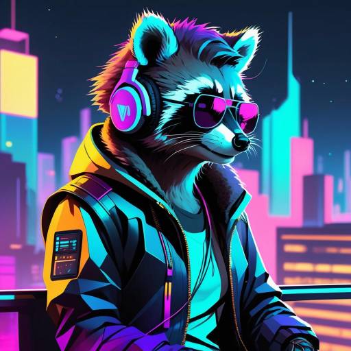Futuristic Neon Raccoon Musician Design Futuristic Neon Raccoon Musician Design