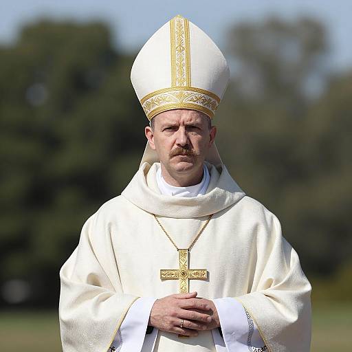 Male Priest in White and Gold Bishop's Attire