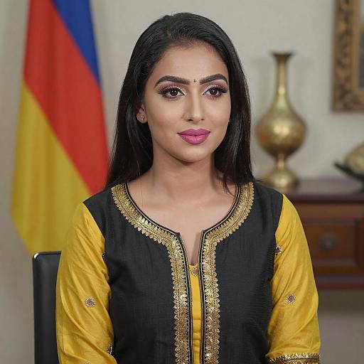 Woman in Traditional Black and Yellow Outfit