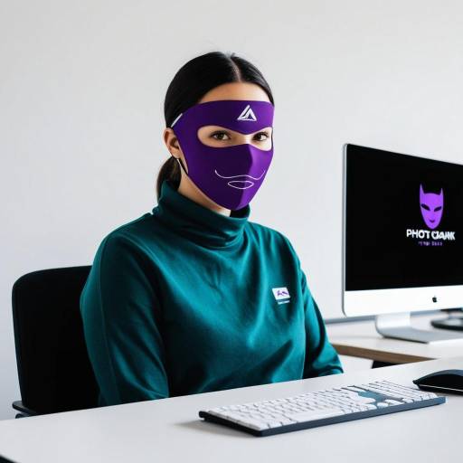 Woman Wearing Purple Minimalistic Mask at Desk