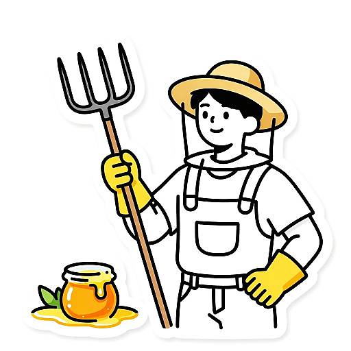 Line Art Beekeeper with Honey Sticker