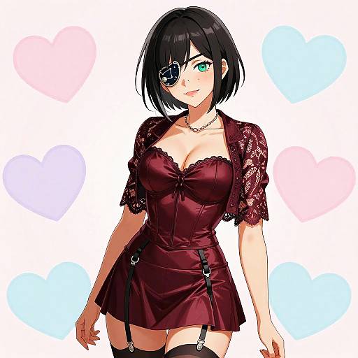 Sultry Anime Woman with Mechanical Eye Patch