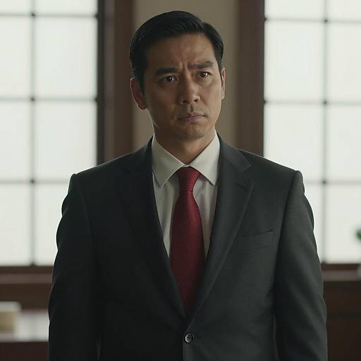 Serious Man in Black Suit Indoors