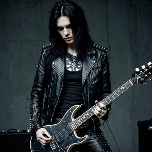 Gothic Metal Guitarist in Black Leather Outfit