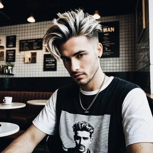 Man with Textured Crop Hairstyle in Cafe
