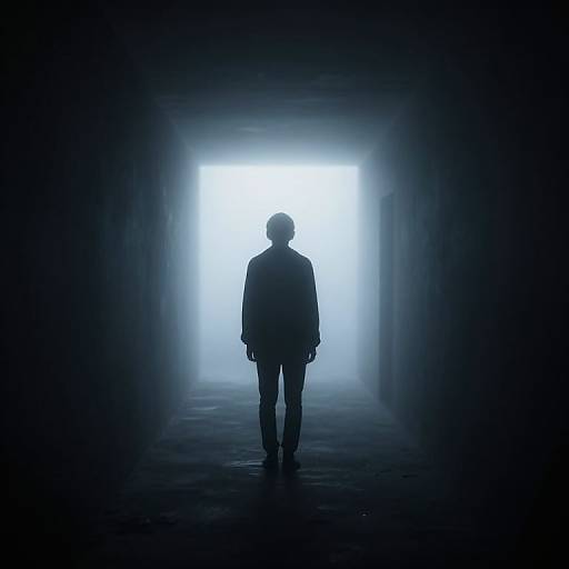 Solitary Figure in Ethereal Corridor