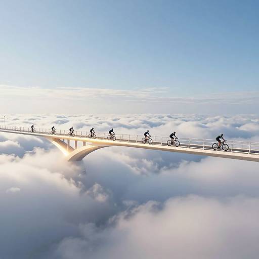 Cyclists Crossing Ethereal Cloud Bridge