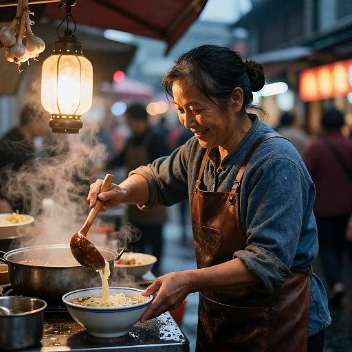 Hyper-Realistic Night Market Noodle Vendor
