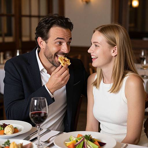 Smiling Couple Enjoying Cozy Dinner