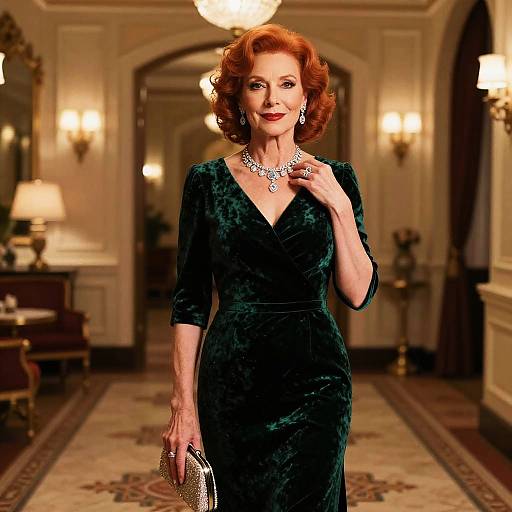 Elegant Woman in Emerald Velvet Gown