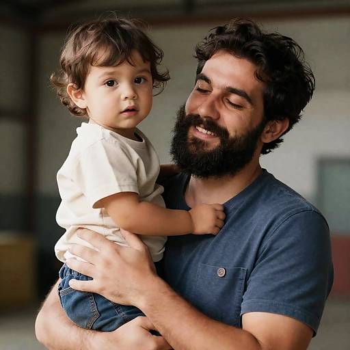 Father Holding Young Child Indoors