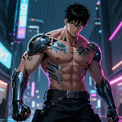 Ripped Anime Warrior in Neon Armor