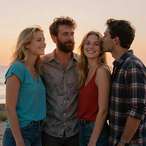 Friends enjoying sunset at the beach
