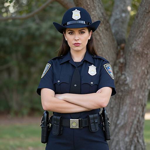 American Policewoman in Uniform Outdoors