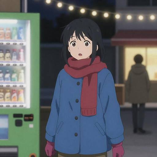 Anime Illustration: Surprised Woman at Night