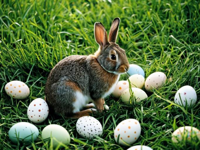 Easter Wallpaper with Rabbit and Eggs