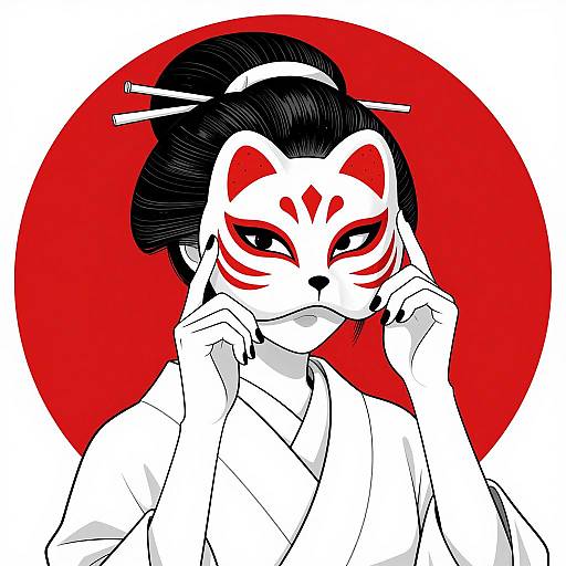 Elegant Woman in Fox Mask Illustration