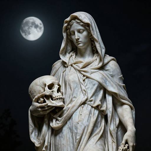 Grim Reaper Marble Statue at Night