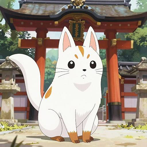 Playful Kitsune in Japanese Shrine