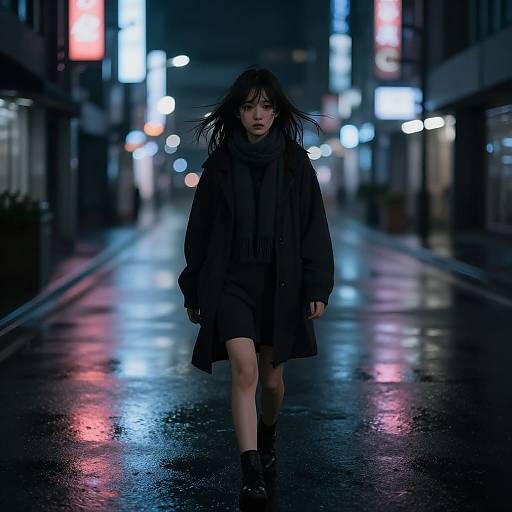 Melancholy Anime Girl in Neon City